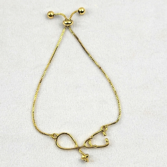 Goldtone Stethascope Doctors Nurses adjustable bracelet - Picture 1 of 5